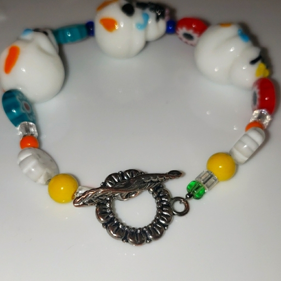 Sugar skull glass beads toggle bracelet - Picture 3 of 4